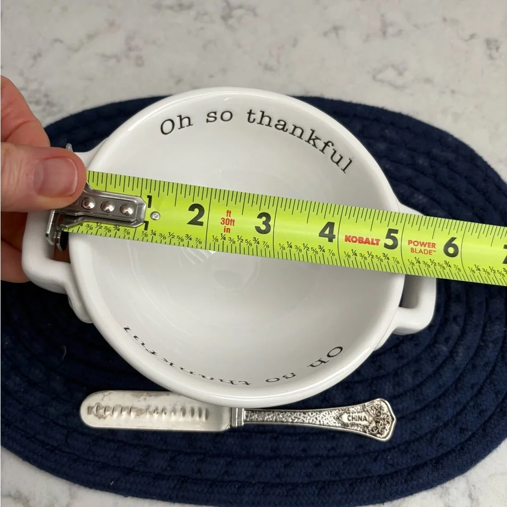Mud Pie White 'Oh So Thankful' Ceramic Serving Bowl and spreader - Picture 7 of 7